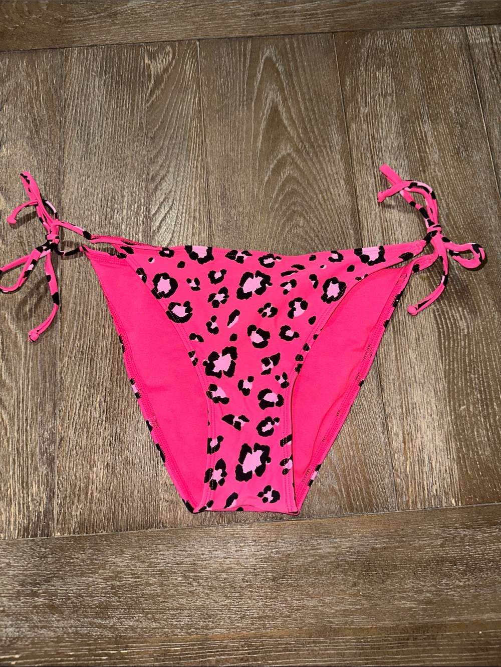 Xhilaration Neon Pink Leopard Print Bikini Bottoms Women’s Large Tie Side Swim